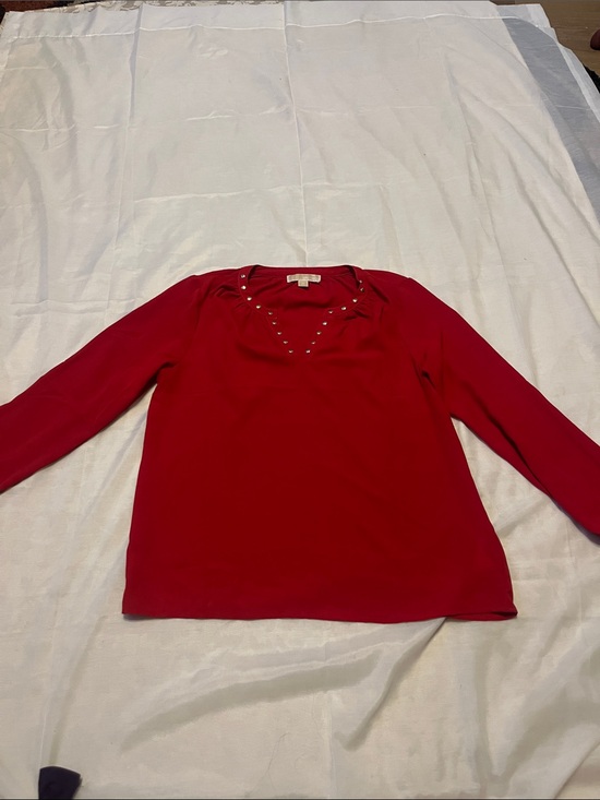 MICHAEL Michael Kors Tops - MICHAEL Michael Kors Red V-Neck Long-Sleeve Top with Stud Accents